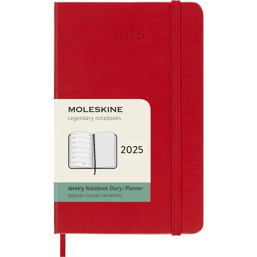 Moleskine Classic 12 Month 2025 Weekly Planner, Hard Cover, Pocket (3.5\" x 5.5\"), Scarlet Red, 144 pages