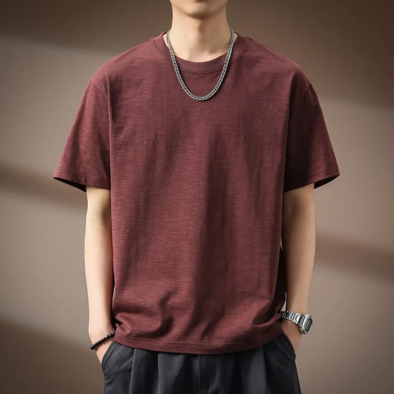 シンプル 綿 Tシャツ メンズ 夏 ゆったり 丸首 カジュアル コットン レトロ 半袖 Tシャツ