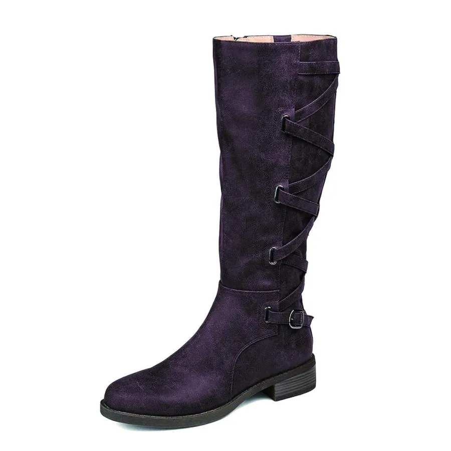 【並行輸入品】FSJ Women Round Toe Western Riding Knee High Boots Wide Calf Sta
