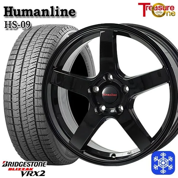 225/45R18インチ ブリヂストン ブリザック VRX2 5H114.3+38 スタッドレスタイヤホイールセット ヒューマンライン HS09 BK