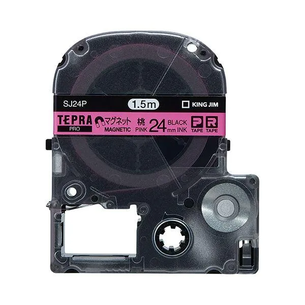 (まとめ) キングジム テプラ PRO テープカートリッジ マグネットテープ 24mm ピンク／黒文字 SJ24P 1個 〔×10セット〕