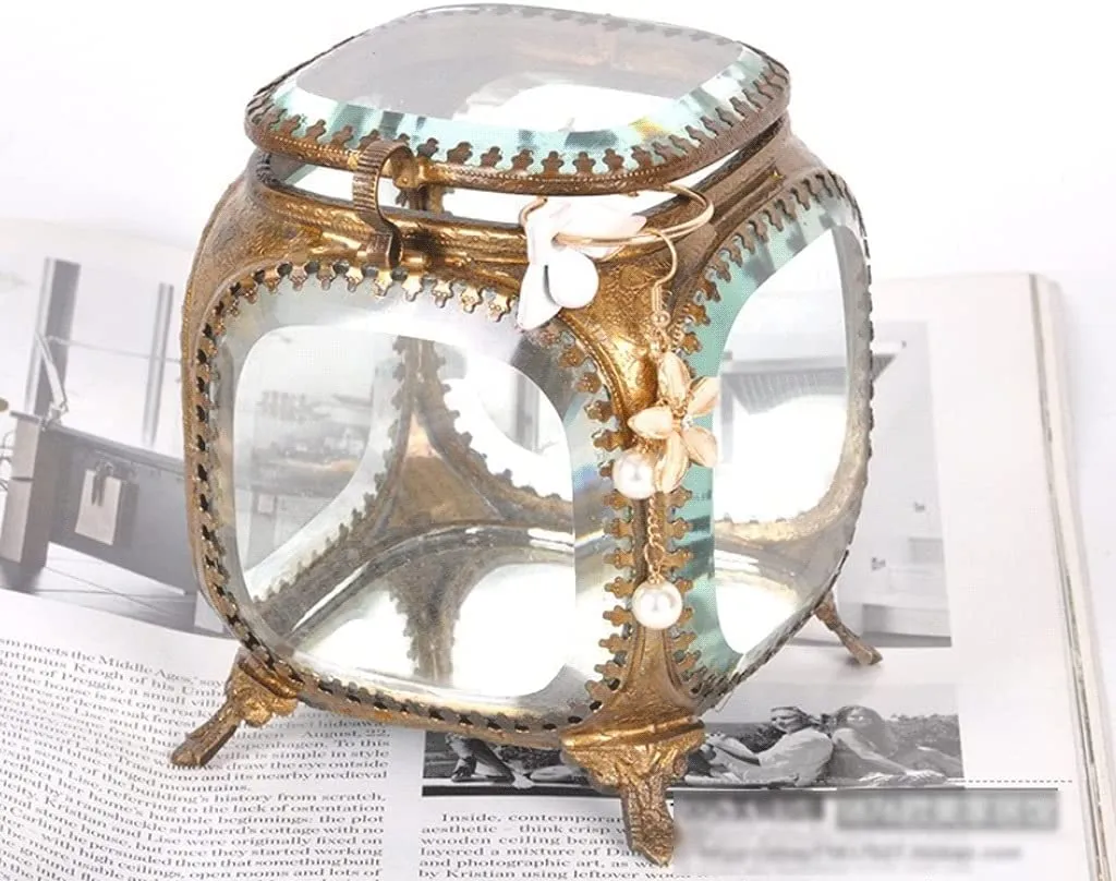 アクセサリーボックス ジュエリーボックス 宝石箱 ジュエリー収納 ジュエリー小物入れクリアガラスジュエリーボックスリングイヤリングネックレスジュエリー収納ボックス蓋付きゴールデンジュエリーケース ジュエリーケース アクセサリーケース (Color : B)