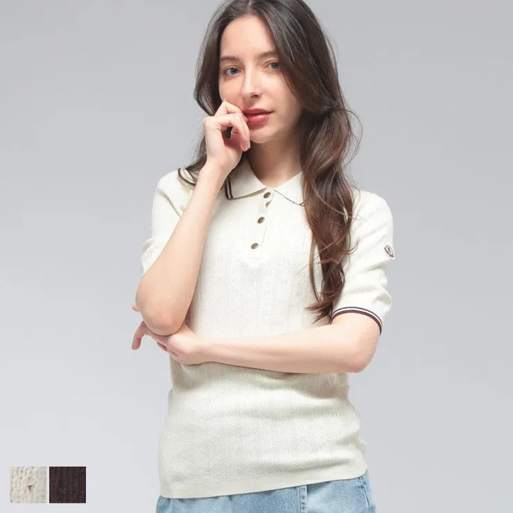 モンクレール MONCLER レディース ニットポロシャツ 半袖 ロゴスナップボタン ライン 18ゲージニット ポロ MCL9A00005M9371 ブランド トップス