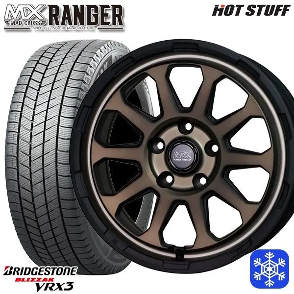 215/50R17インチ ブリヂストン ブリザック VRX3 5H114.3 スタッドレスタイヤホイールセット マッドクロス レンジャー BR
