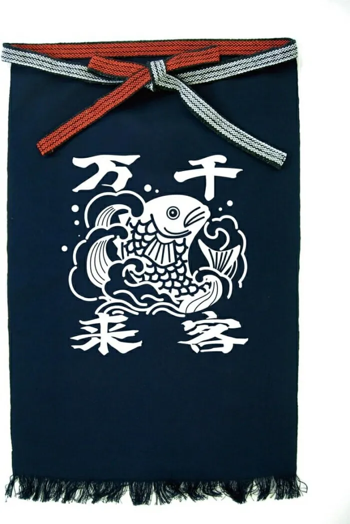 NOBORIYA のぼり屋 E_帆前掛 44378 (長)千客万来 魚 (44378)【入数:10】