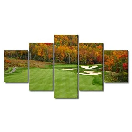 【並行輸入品】 Golf Course Paintings Green Fairway Wall Art 5 Panel Printed on Canvas for Living Room Golfing Sport Pictures Contemporary Artwork