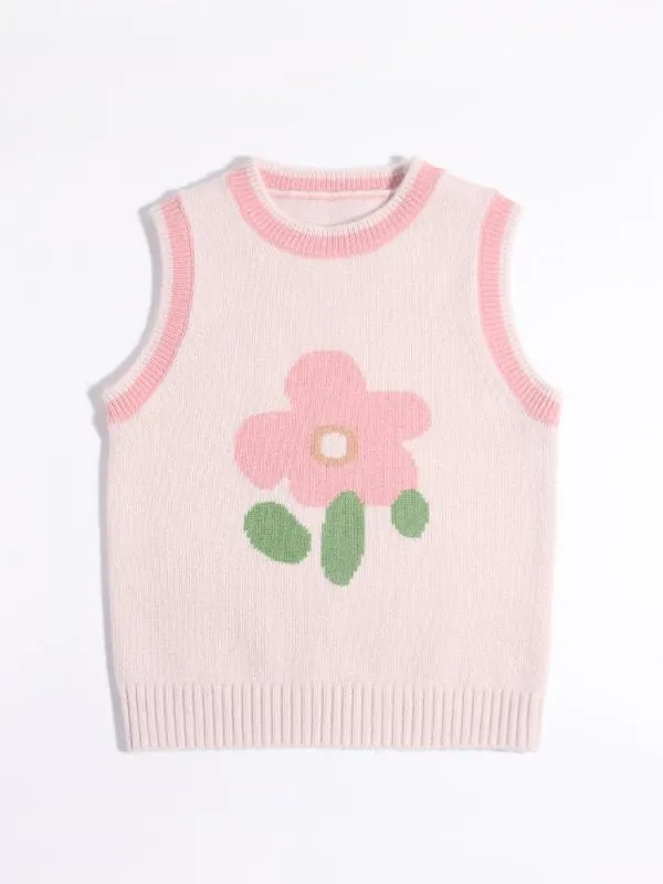 ニット キッズ ベビー服 子供服 ベスト ウール 混紡 チョッキ かわいい 花柄 秋冬 ピンク系 80cm 90cm 100cm 110cm 120cm 130cm 140cm 150cm 160cm 170cm