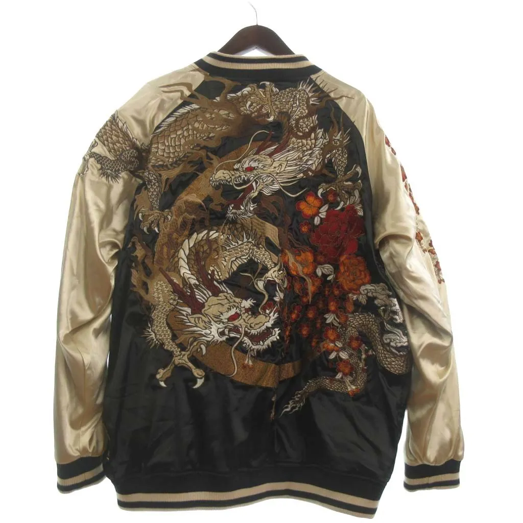 【中古】カラクリダマシイ 絡繰魂 スカジャン 長袖 リバーシブル 龍 刺繍 黒 ブラック 3L メンズ 【ベクトル 古着】 260331