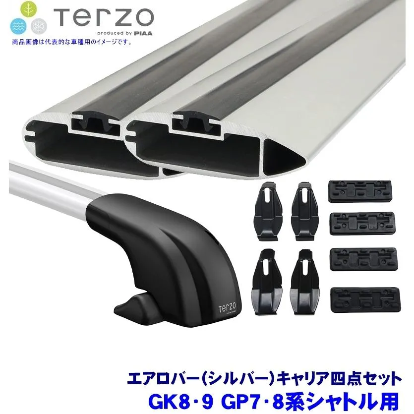 TERZO テルッツオ テルッツォ GK8/9 GP7/8系ホンダ シャトル(H27.5〜ルーフレール無)用ベースキャリア フット＋エアロバー(シルバー)＋ホルダー四点セット