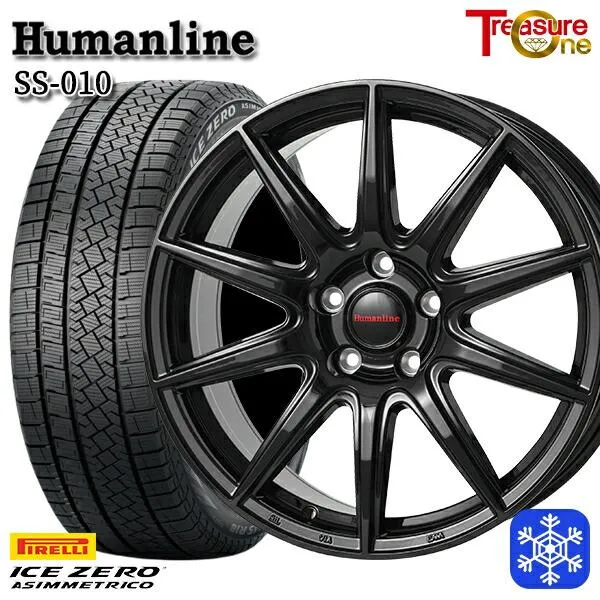 215/60R16インチ ピレリ アイスゼロアシンメトリコ 5H100 スタッドレスタイヤホイール4本セット ヒューマンライン SS010 BK