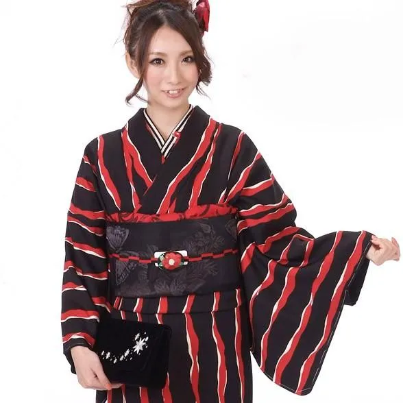 小紋 着物 正絹 仕立て上がり きもの道楽 袷 レディース 女性 カジュアル すぐに着れる着物 黒 赤 よろけ縞