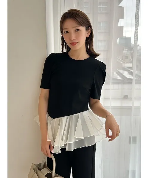 tシャツ シアーペプラムカットトップス／ウォッシャブル レディース