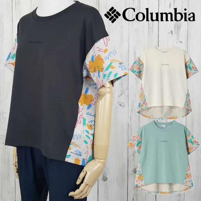 コロンビア トップス レディース PL1346 ウィメンズトゥリースワロー S/S Tシャツ アウトドア アパレル カジュアル ウェア 紫外線ケア 黒 灰 白 緑 切り替え デザイン 服 最強翌日配送 メール便送料無料 evid