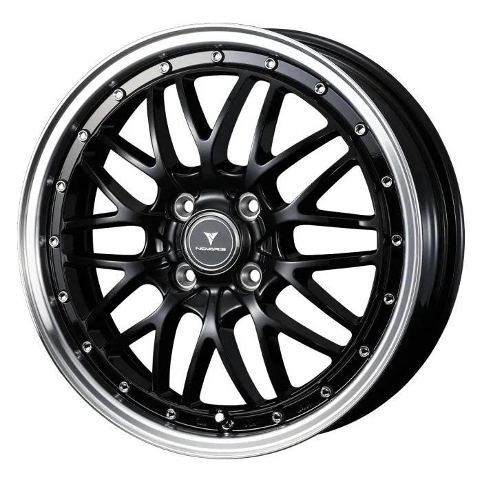YOKOHAMA BluEarth AE-01 165/65R15 81S NOVARIS ASSETE M1 BLACK/RIMPOLISH 15インチ 4.5J+45 4H-100 サマー 4本セット