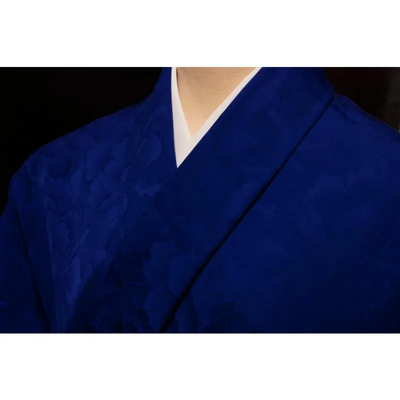 【振袖用】色無地　紋意匠　牡丹尽くし文 ロイヤルブルー
