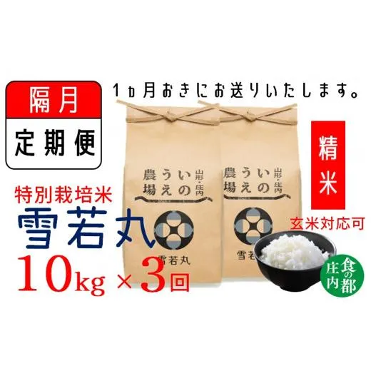ふるさと納税 米 山形県 三川町  隔月 定期便3回 精米 井上農場の特別栽培米 雪若丸10kg×3回（計30kg） 精米 隔月