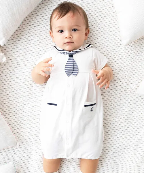 ベビー服 ロンパース 「お揃い」天竺セーラーネクタイ付き2WAYオールベビー(50~75cm)