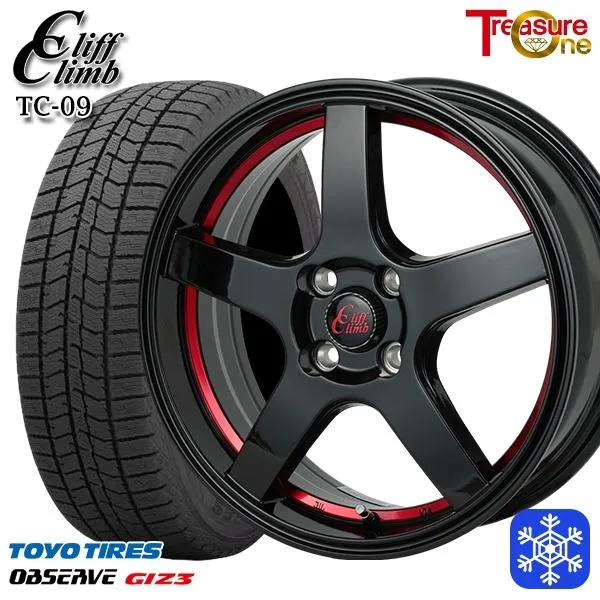 175/60R16インチ TOYO トーヨー オブザーブ ギズ3 GIZ3 4H100 スタッドレスタイヤホイールセット トレジャーワン クリフクライム TC09 RED