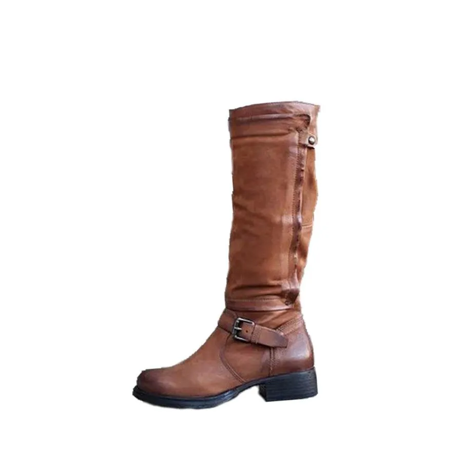 【並行輸入品】BADHUB Women Wide Calf Knee High Boots Low Stacked Heel Riding C