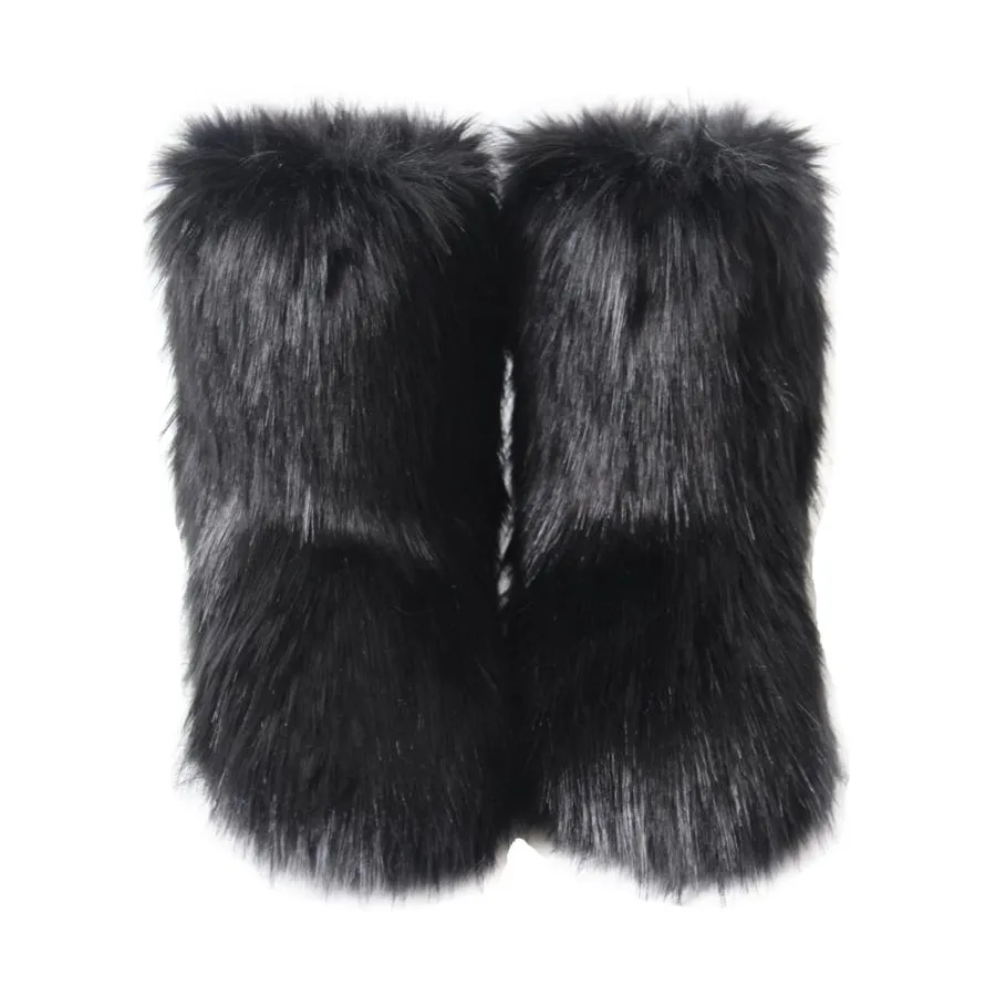 【並行輸入品】Gegefur Faux Fur Fuzzy Boots for Women Fluffy Furry Round Toe Su
