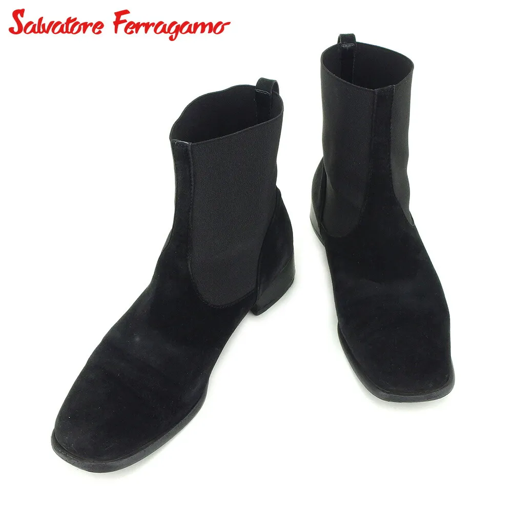 【Fashion Special Fair★29％OFFクーポン】サルヴァトーレ フェラガモ ブーツ シューズ 靴 #5 ブラック スエード×ゴア Salvatore Ferragamo 【フェラガモ】 g1335s 【中古】 ブランド ハイブランド ヴィンテージ 送料無料