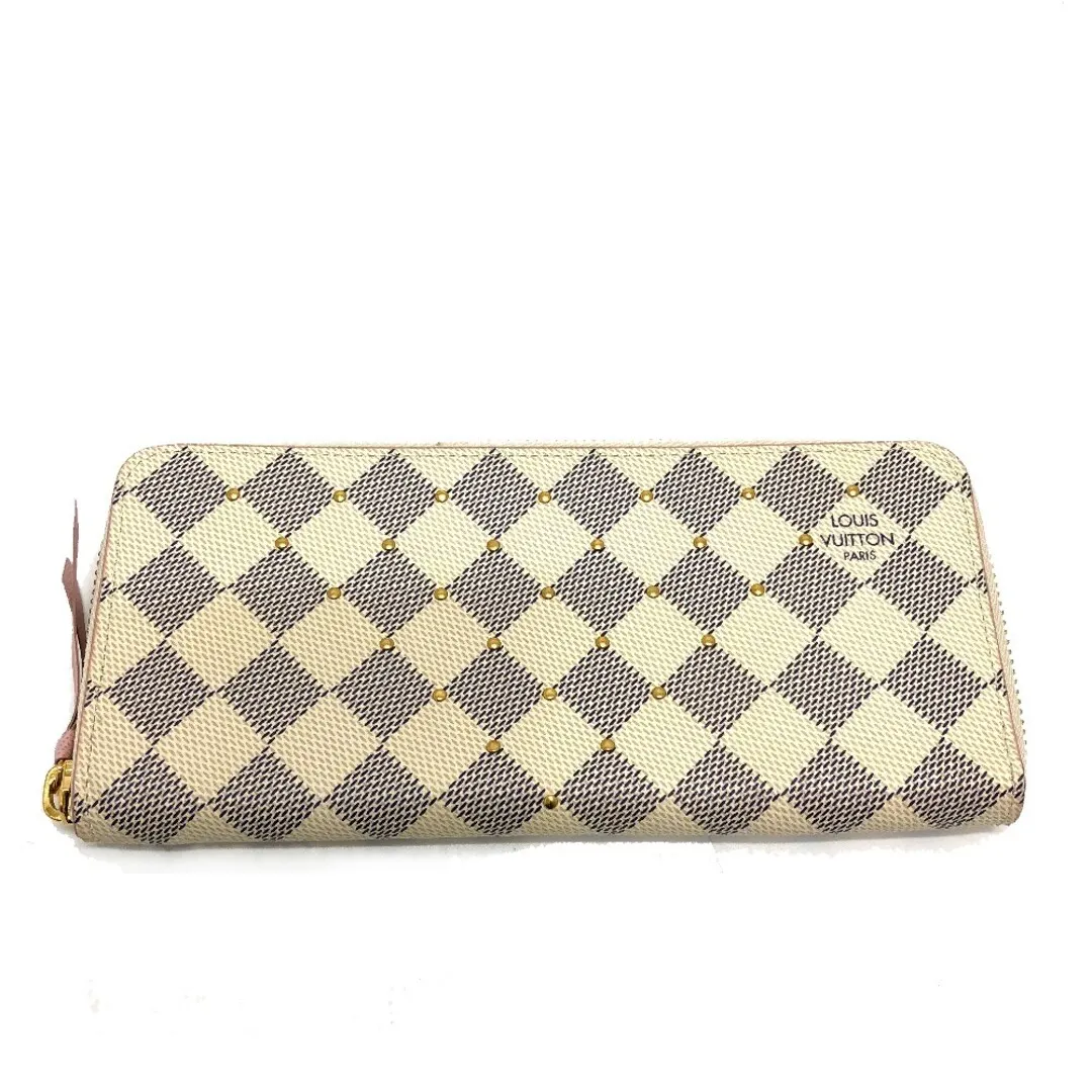 ルイヴィトン LOUIS VUITTON ポルトフォイユ クレマンス N60252 ダミエアズール スタッズ ウォレット 長財布 ダミエアズールキャンバス ローズバレリーヌ ホワイト 美品