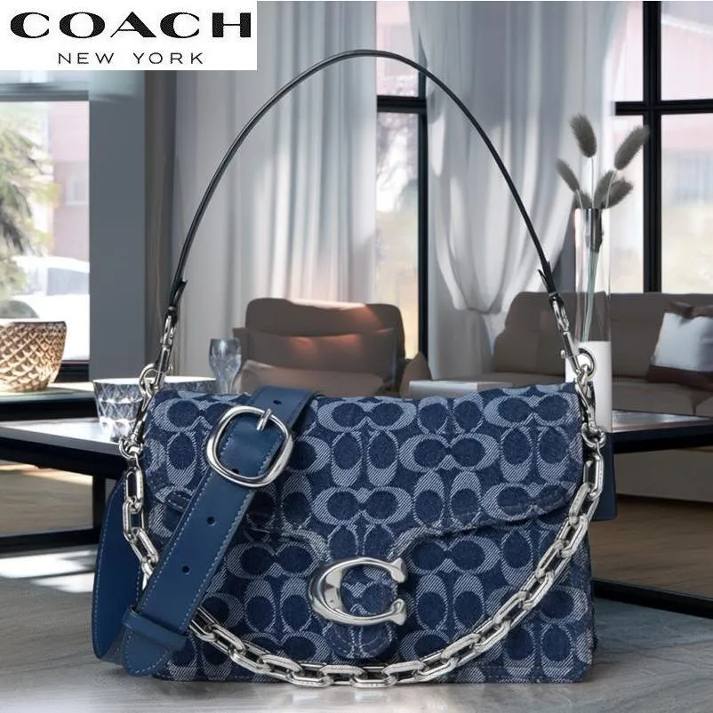 コーチ COACH 2025新作 デニム 3way ショルダーバッグ ブティックライン 新作 チェーン タビー ショルダーバッグ シグネチャーデニム デープ ブルー