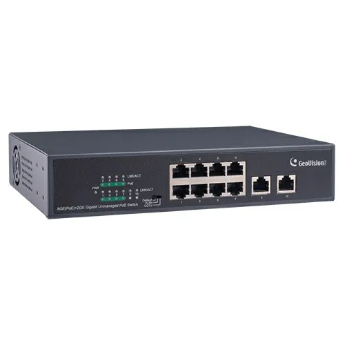 GeoVision GV-APOE0810-V2T1 10/ 100/ 1000M PoE+対応 (15.4W 供給 /1 PoE port) (最長250m /転送速度10Mbps) 8ポートスイッチングハブ 1年保証