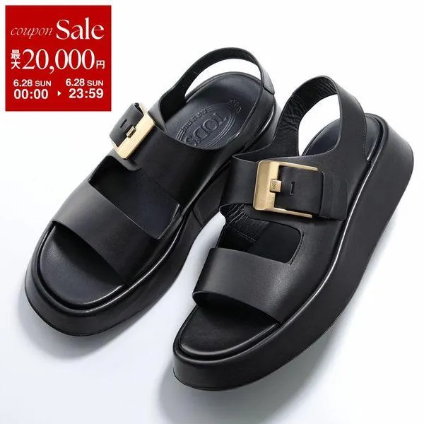 TODS トッズ サンダル XXW95L0KA50N6M レディース レザー メタルバックル 3.8cm シューズ 靴 B999/NERO XXW95L0KA50N6MB999