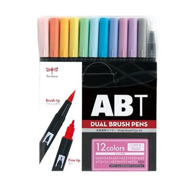 トンボ鉛筆 水性マーカーデュアルブラッシュペン ABT 12色（各色 1本）パステル AB-T12CPA 1パック【×3セット】  【 セット販売 まとめ買い 割引 オフィス 文房具 文具 業務用 オフィス用品 】  文具 オフィス用品 ペン ボールペン