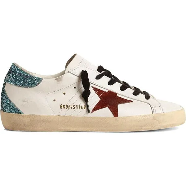 Golden Goose ゴールデングース レディース スニーカー Golden Goose Super-Star White Burgundy Light Blue Glitter Heel (Women's) 【サイズ US_5(22.0cm)】
