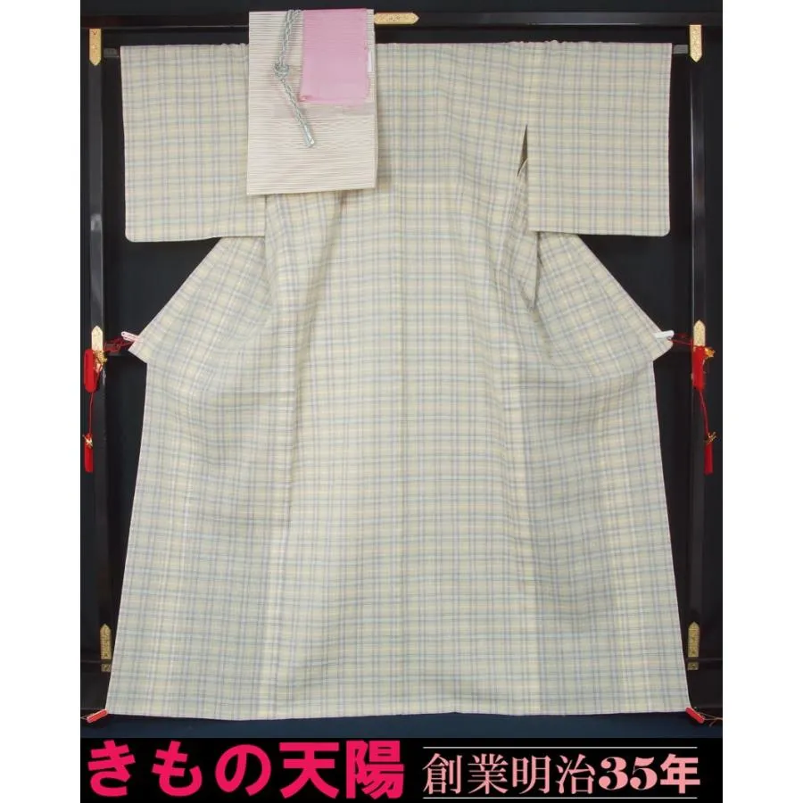 新品仕立上品　夏物　近江ちぢみ 秦荘上布 と八寸名古屋帯、帯揚げ、帯〆の４点セット　裄長 トールサイズ 送料無料