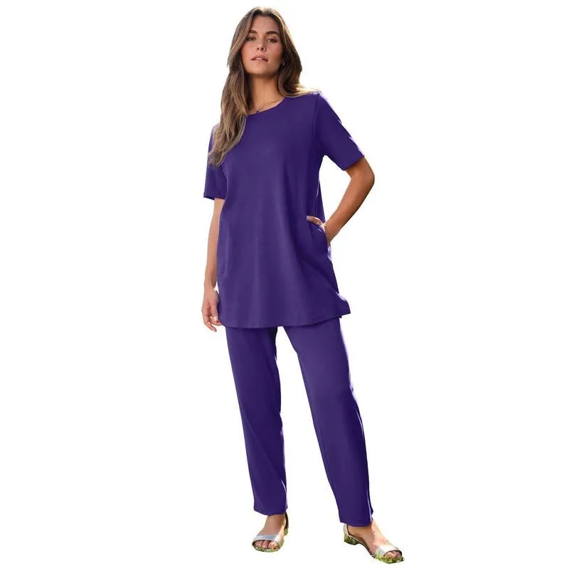 ロアマンズ レディース トップス Tシャツ プラスサイズ ニット Roaman Women Plusize Soft Knit Pocketunic Midnight Violet バイオレット