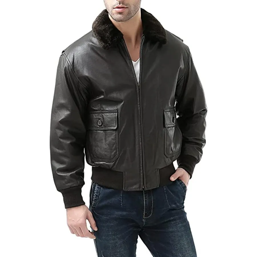 【並行輸入品】Landing Leathers メンズ ネイビー G 1 レザー フライト ボンバージャケット ブラウン Lサイズ (インポート