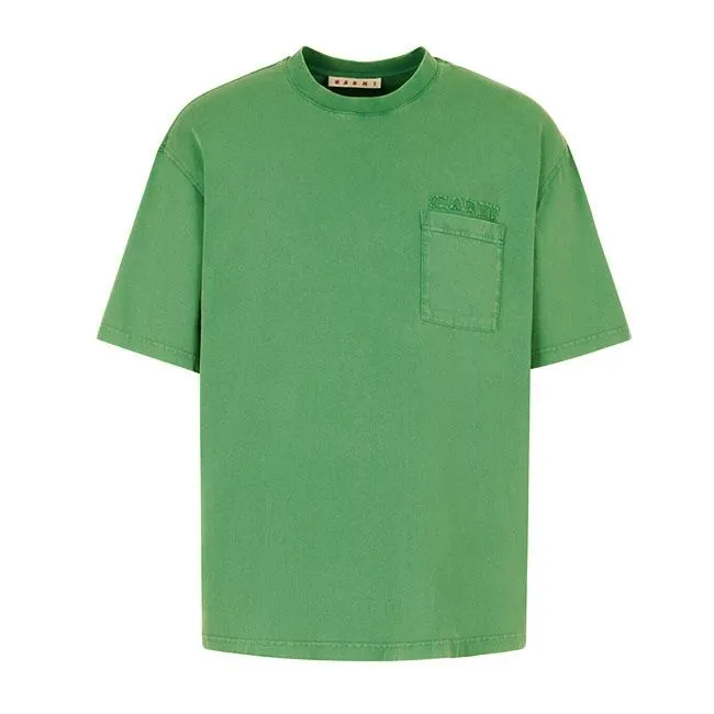 MARNI マルニ Marniパッチ ガーメントダイ 胸ポケット Tシャツ HUMU0358GX USCY94 緑 グリーン 半袖Tシャツ メンズ