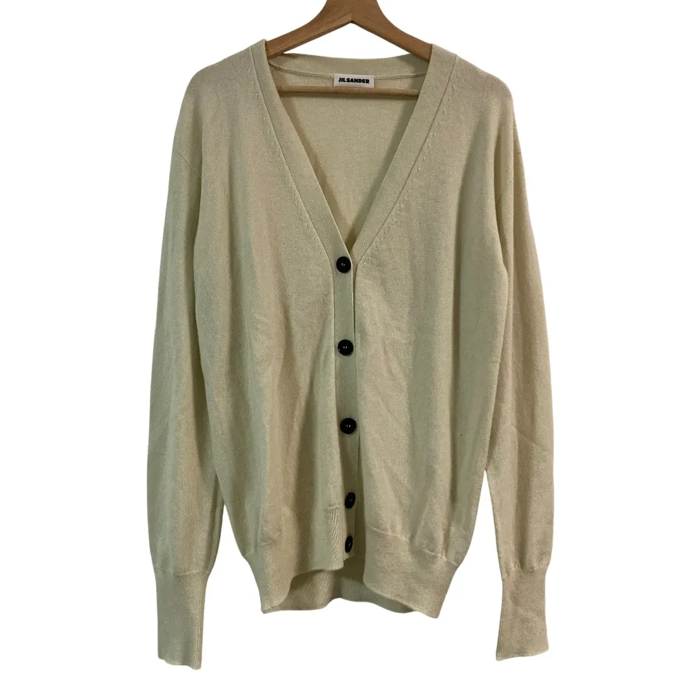 【中古】美品 JIL SANDER ジルサンダー カシミヤ Vネック ニットカーディガン サイズ36 オフホワイト レディース Luxs ブランド古着のリュクス
