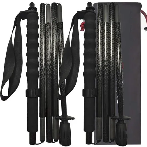 KHEALINGトレッキングポールカーボン折畳み【超軽量110g/120g/130G】炭素繊維登山ポール5節2本セット110/120/130cmハイキングポール滑り止めコンパクト遠足登山用品徒歩キャップ吸湿発散性に