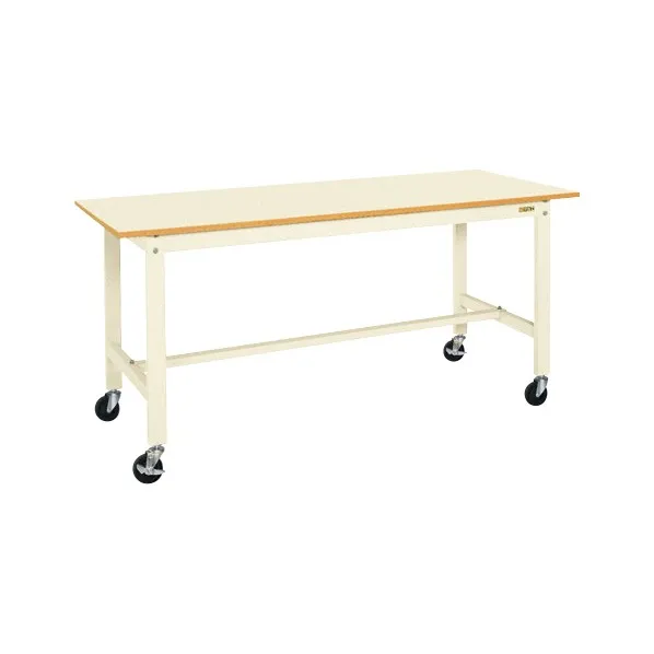 サカエ軽量作業台(KK/200kg/ポリエステル天板/キャスター付/直進安定金具無)W900×D600×H840アイボリーKK-38UB2I