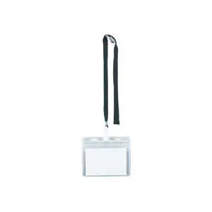 （まとめ）IDカード用吊り下げ名札 ロック式チャックタイプ 黒 10個入×5パック