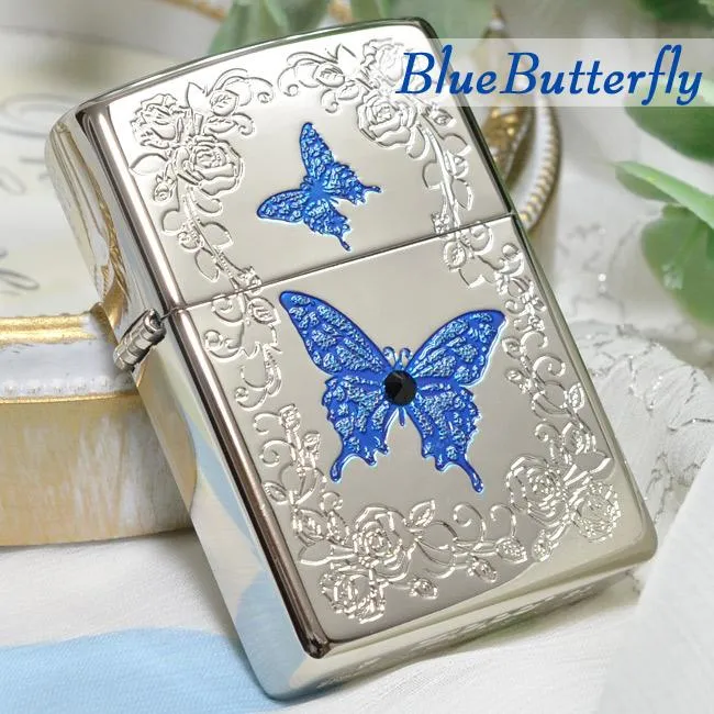 ZIPPO ジッポーライター BlueButterfly ブルーバタフライ ホワイトニッケルWN