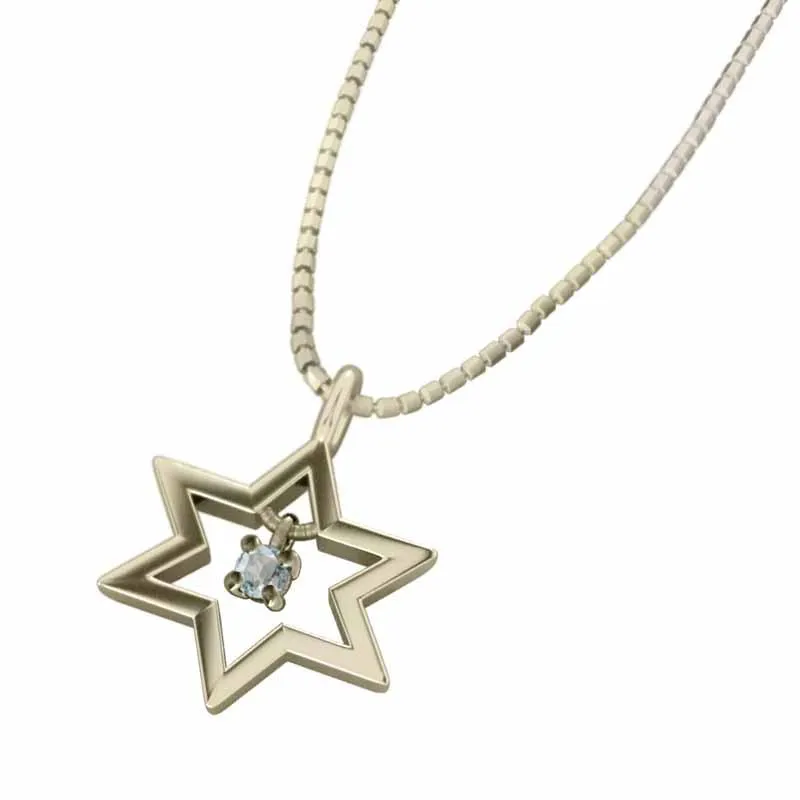 3月誕生石 k10 一粒石 アクアマリン スター 六芒星 ペンダントネックレス