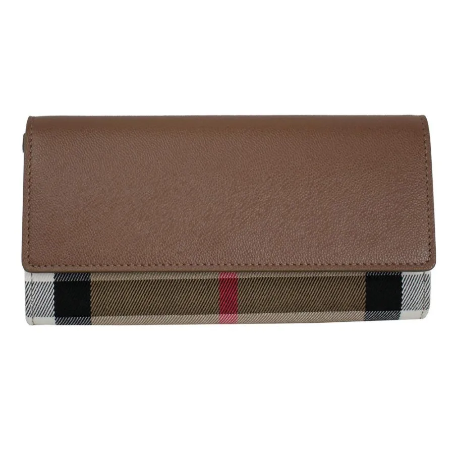 バーバリー 財布 レディース BURBERRY フラップ長財布 レザー×キャンバス チェック×ブラウン系 80845291