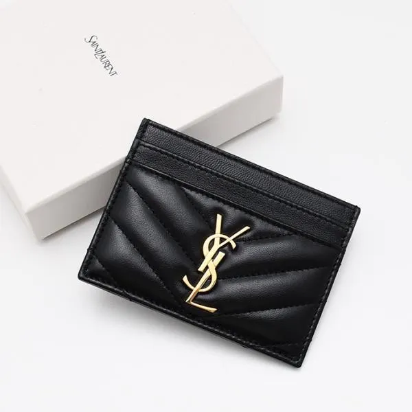 SAINT LAURENT サンローラン YSL カードケース 423291 AAA44 カサンドラ マトラッセ パスケース 名刺入れ レディース ラムスキン レザー ブラック 革小物