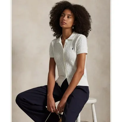 ポロ ラルフ ローレン POLO RALPH LAUREN ケーブル コットン ショートスリーブ Polo カーディガン （100ホワイト）