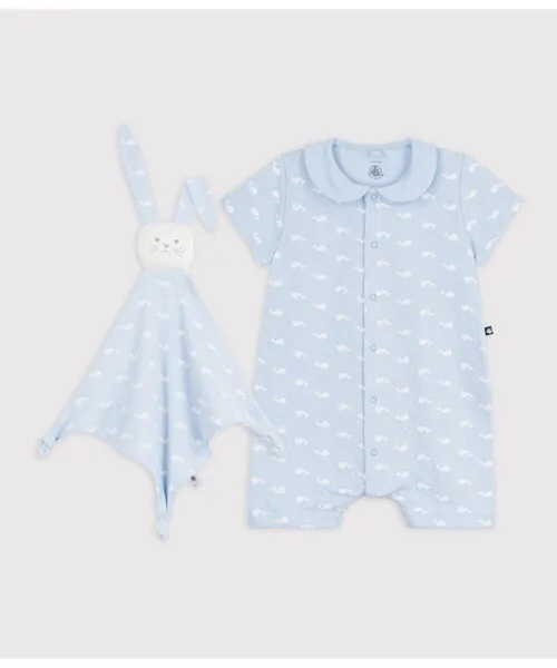 ベビー服 ロンパース クジラプリントロンパース＆ドゥドゥセット(BOX入り)