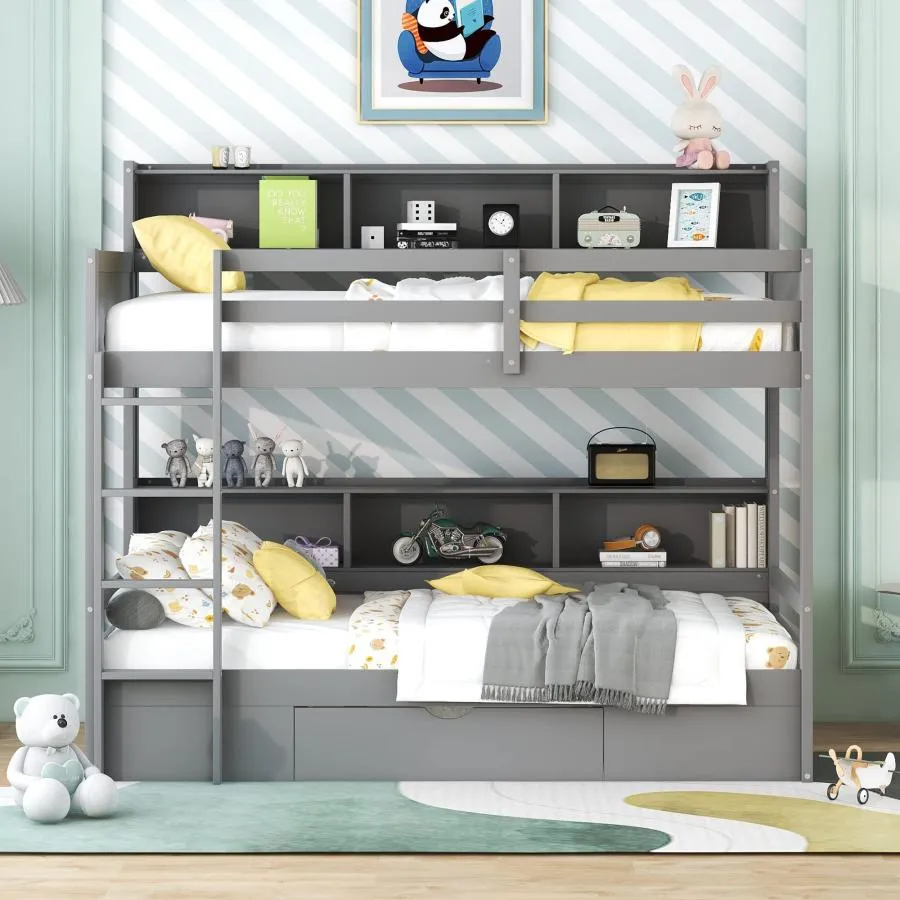 【並行輸入品】 Harper \u0026 Bright Designs Twin Over Twin Bunk Bed with Storage Dra