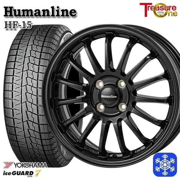デリカミニ 165/55R15インチ ヨコハマ アイスガード IG70 4H100 スタッドレスタイヤホイール4本セット ヒューマンライン HF15 BK
