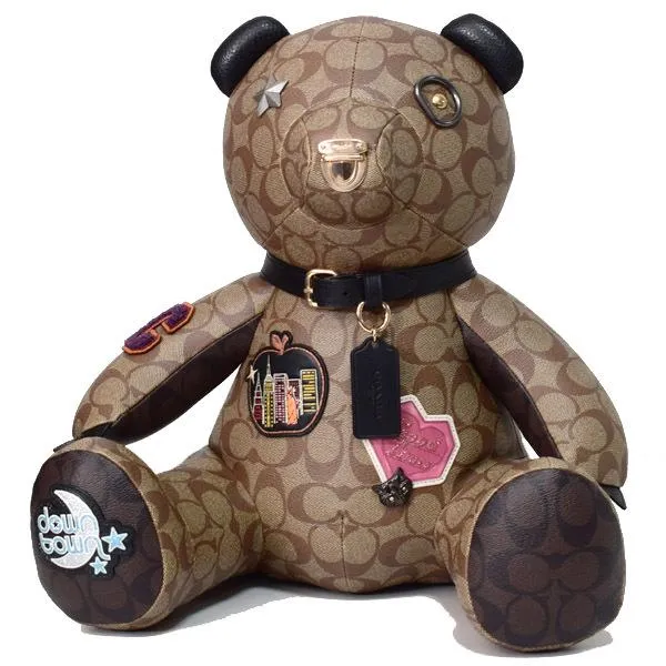 コーチ ぬいぐるみ COACH コーティングキャンバス ぺブルレザー スムースレザー シグネチャー ディスコ パッチ テディベア チェスナッツ×カーキ C7108
