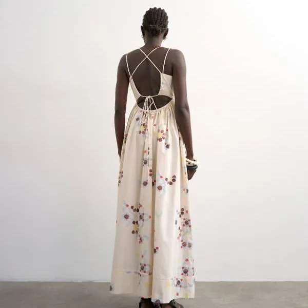 トップショップ Topshop TOPSHOP トップショップのモザイクプリントのポプリン素材のストラップバックボリュームマキシドレス ワンピース レディース 女性 インポートブランド 小さいサイズから大きいサイズまで