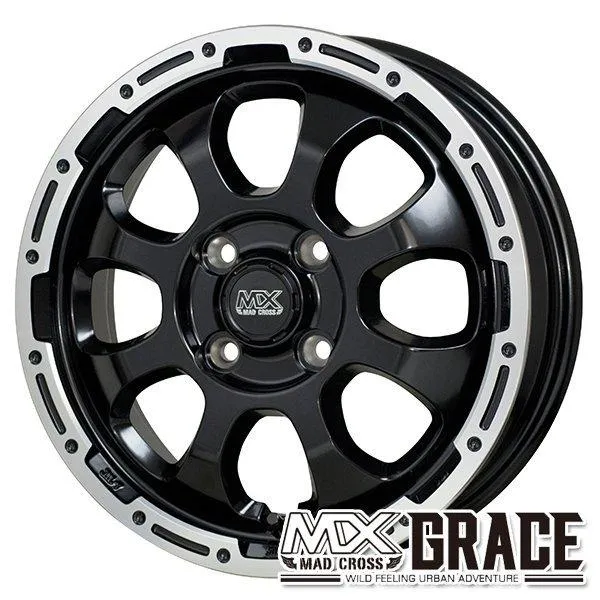N-BOX等 ホットスタッフ マッドクロス グレイス 14インチ 4.5J 4H100 +45 セミグロスブラック/リムポリッシュ アルミホイール単品 1本 4本以上送料無料